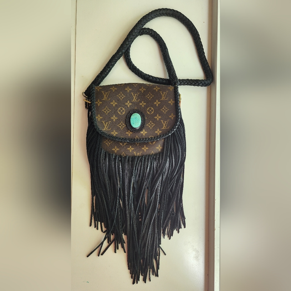 Vintage Boho Bags World Traveler Louis Vuitton Crossbody w Fringe & Turquoise